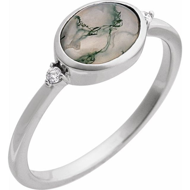 Sterling Silver Natural Moss Agate & .03 CTW Natural Diamond Ring
