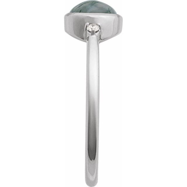Sterling Silver Natural Moss Agate & .03 CTW Natural Diamond Ring