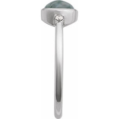 Sterling Silver Natural Moss Agate & .03 CTW Natural Diamond Ring