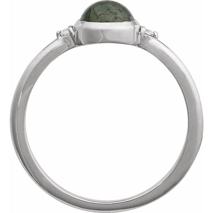 Sterling Silver Natural Moss Agate & .03 CTW Natural Diamond Ring
