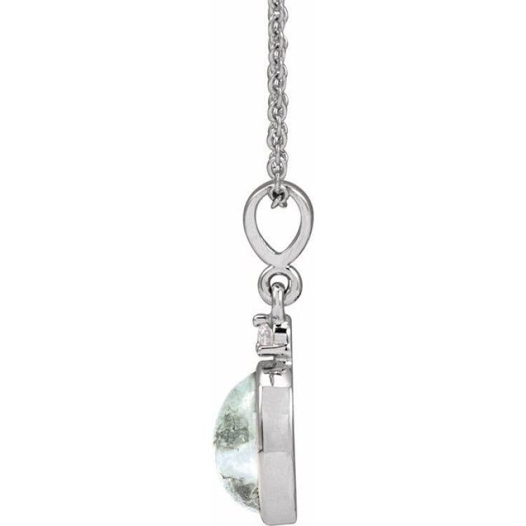 Sterling Silver 8x6 mm Natural Moss Agate & .03 CTW Natural Diamond 16-18" Necklace