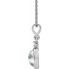 Sterling Silver 8x6 mm Natural Moss Agate & .03 CTW Natural Diamond 16-18" Necklace