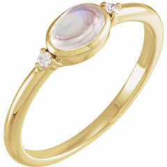 14K Yellow Gold Natural Rainbow Moonstone & .03 CTW Natural Diamond Ring