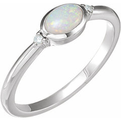 Platinum Natural White Opal & .03 CTW Natural Diamond Ring