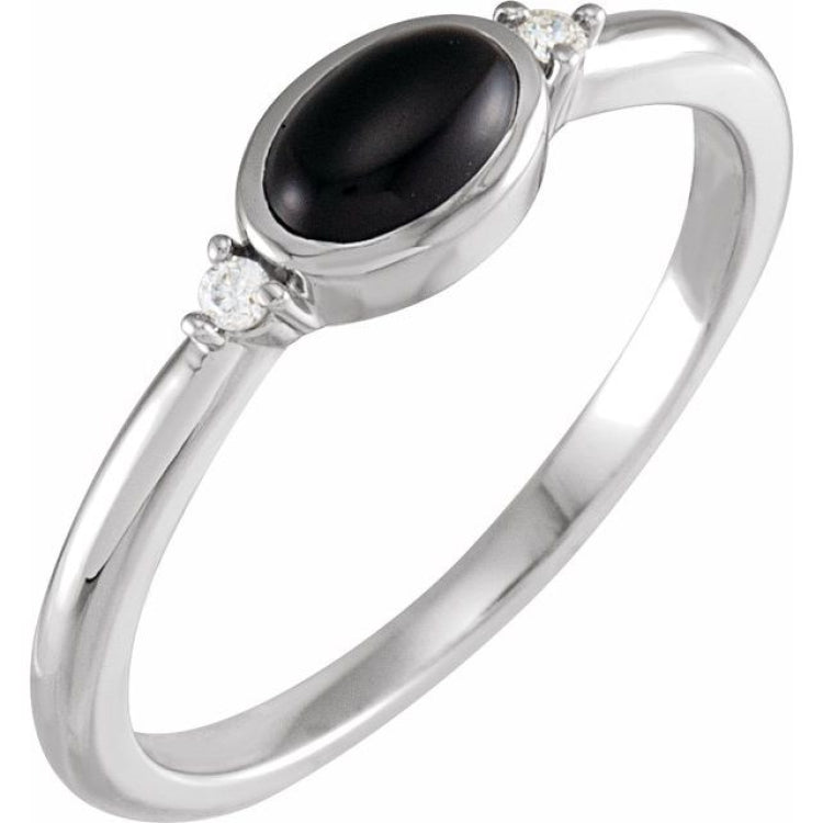 Platinum 5x3 mm Round Natural Black Onyx & .03 CTW Natural Diamond Ring