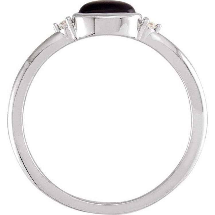 Sterling Silver 5x3 mm Round Natural Black Onyx & .03 CTW Natural Diamond Ring