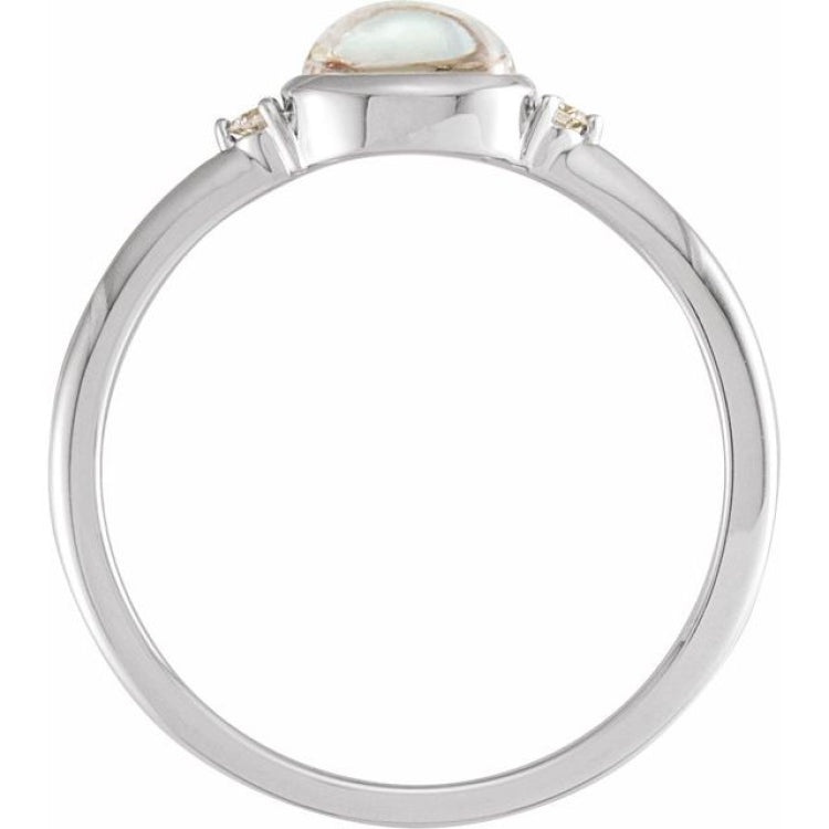 Sterling Silver Natural Rainbow Moonstone & .03 CTW Natural Diamond Ring