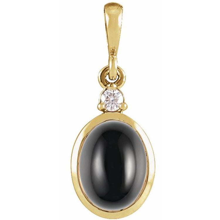 14K Yellow Gold 10x8 mm Natural Black Onyx & .03 CT Natural Diamond Cabochon Pendant