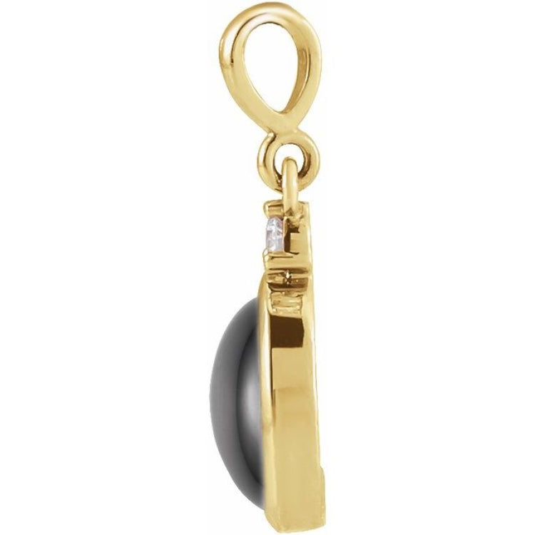 14K Yellow Gold 10x8 mm Natural Black Onyx & .03 CT Natural Diamond Cabochon Pendant
