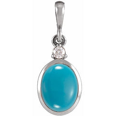 Platinum 9x7 mm Natural Turquoise & .03 CT Natural Diamond Cabochon Pendant
