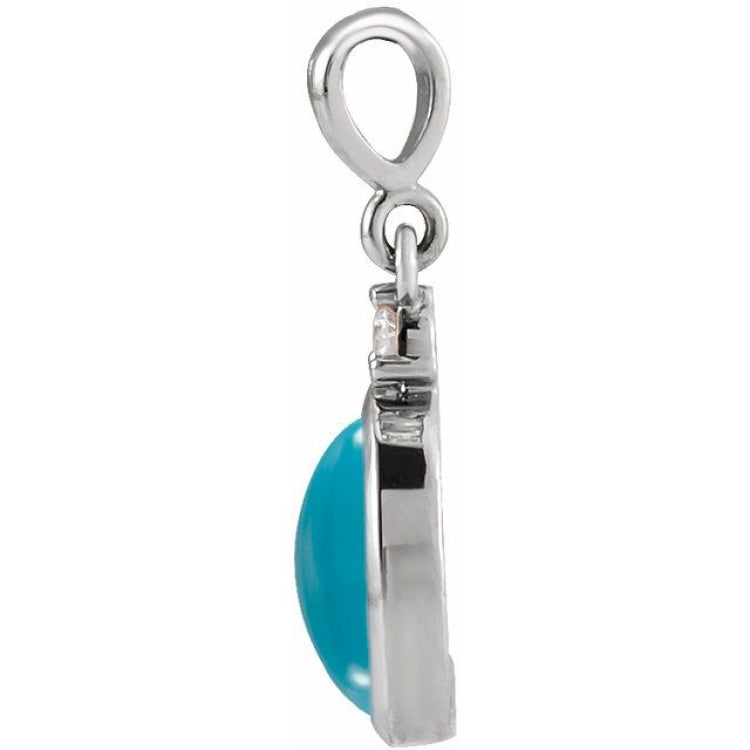 Sterling Silver 9x7 mm Natural Turquoise & .03 CT Natural Diamond Cabochon Pendant