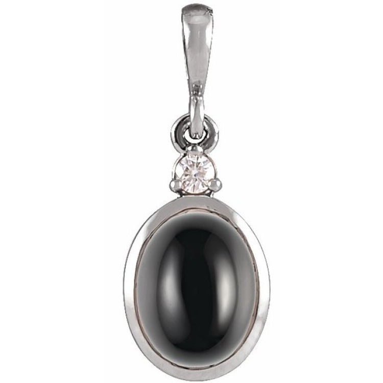 Platinum 5x3 mm Natural Black Onyx & .02 CT Natural Diamond Cabochon Pendant