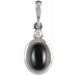 Platinum 5x3 mm Natural Black Onyx & .02 CT Natural Diamond Cabochon Pendant