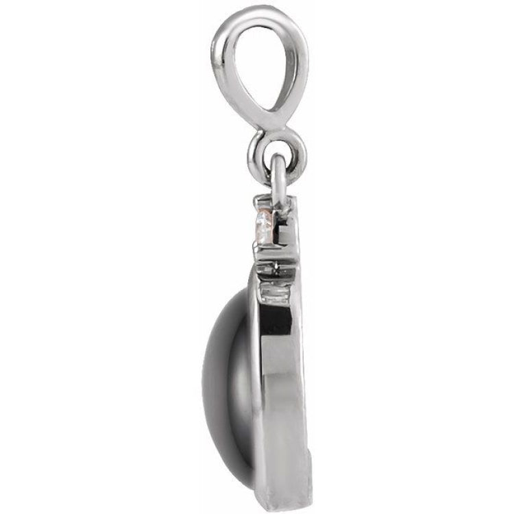 Platinum 5x3 mm Natural Black Onyx & .02 CT Natural Diamond Cabochon Pendant
