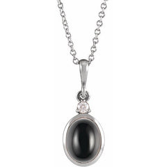 Platinum 12x10 mm Natural Black Onyx & .03 CT Natural Diamond 16-18" Necklace