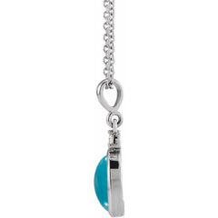 14K White Gold 12x10 mm Natural Turquoise & .03 CT Natural Diamond 16-18" Necklace