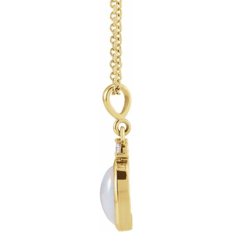 14K Yellow Gold 12x10 mm Natural White Opal & .03 CT Natural Diamond 16-18" Necklace
