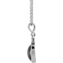 14K White Gold 9x7 mm Natural Black Onyx & .03 CT Natural Diamond 16-18" Necklace