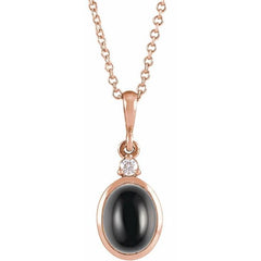 14K Rose Gold 10x8 mm Natural Black Onyx & .03 CT Natural Diamond 16-18" Necklace
