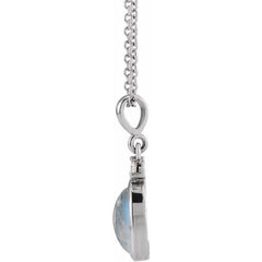14K White Gold 9x7 mm Natural Rainbow Moonstone & .03 CT Natural Diamond 16-18" Necklace