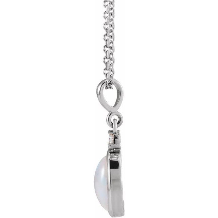14K White Gold 10x8 mm Natural White Opal & .03 CT Natural Diamond 16-18" Necklace