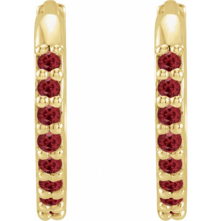 14K Yellow Gold Lab-Grown Ruby Hinged 12.5 mm Hoop Earrings