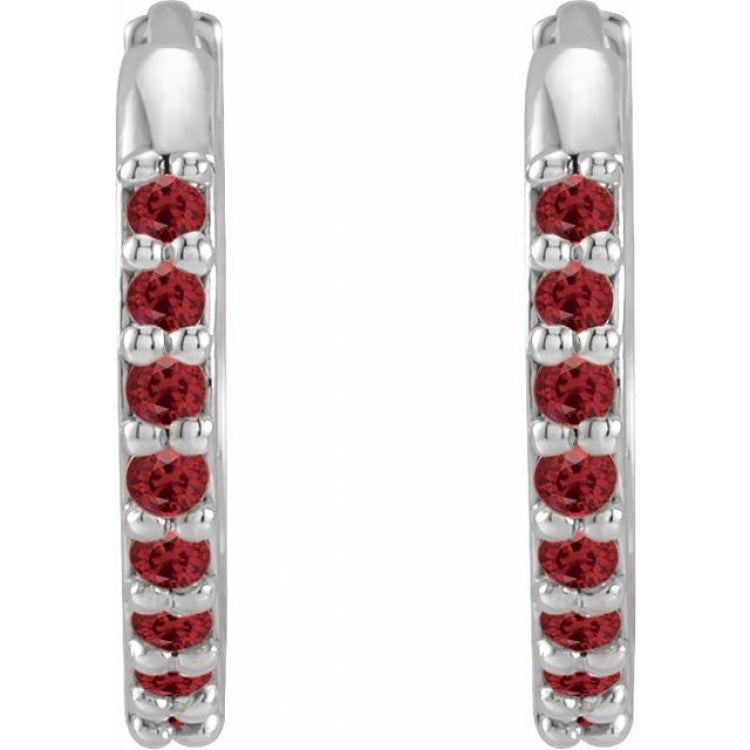 Sterling Silver Lab-Grown Ruby Hinged 12.5 mm Hoop Earrings