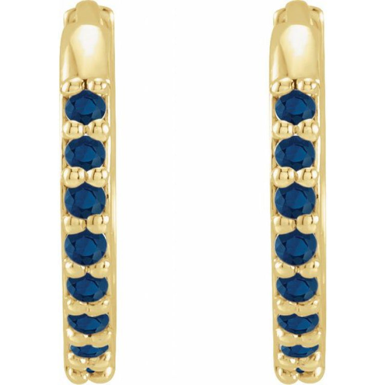 14K Yellow Gold Lab-Grown Blue Sapphire Hinged 12.5 mm Hoop Earrings