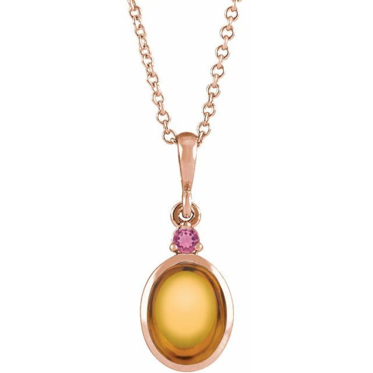 14K Rose Gold 5x3 mm Natural Citrine & Natural Pink Tourmaline 16-18" Necklace