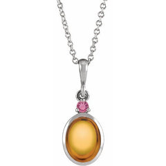 14K White Gold 6x4 mm Natural Citrine & Natural Pink Tourmaline 16-18" Necklace