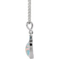 Platinum 8x6 mm Lab-Grown White Opal & Natural London Blue Topaz 16-18" Necklace