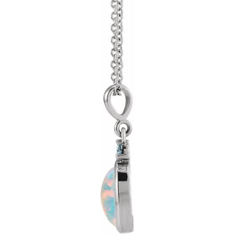 Sterling Silver 8x6 mm Lab-Grown White Opal & Natural London Blue Topaz 16-18" Necklace