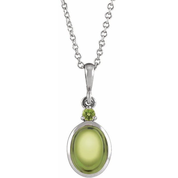14K White Gold 8x6 mm Natural Peridot 16-18" Necklace