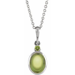 14K White Gold 6x4 mm Natural Peridot 16-18" Necklace