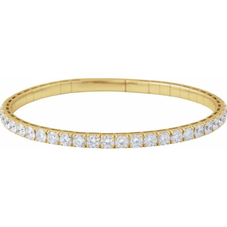14K Yellow Gold 4 CTW Natural Diamond  Flexible Bangle 7" Bracelet
