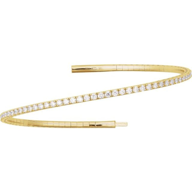14K Yellow Gold 3 CTW Lab-Grown Diamond Flexible Bangle 7" Bracelet