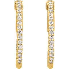 14K Yellow Gold 3/4 CTW Lab-Grown Diamond Inside-Outside 23 mm Hinged Hoop Earrings