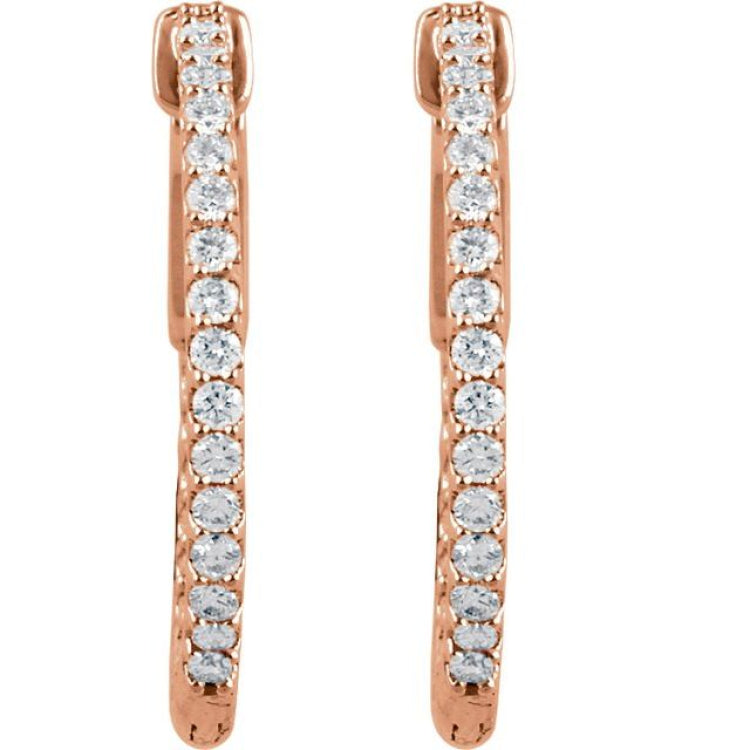 14K Rose Gold 3/4 CTW Lab-Grown Diamond Inside-Outside 23 mm Hinged Hoop Earrings