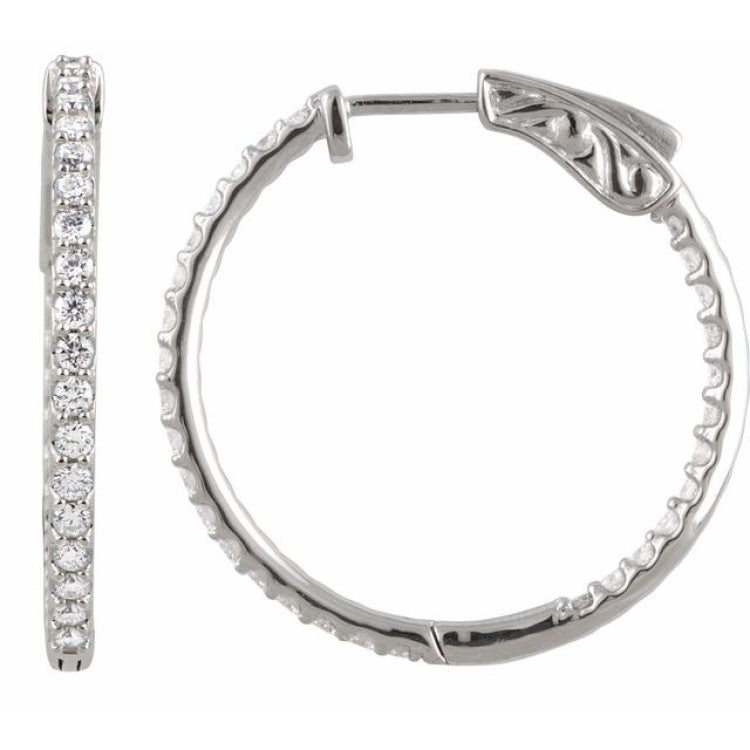 14K White Gold 1 CTW Lab-Grown Diamond Inside-Outside 26.5 mm Hinged Hoop Earrings