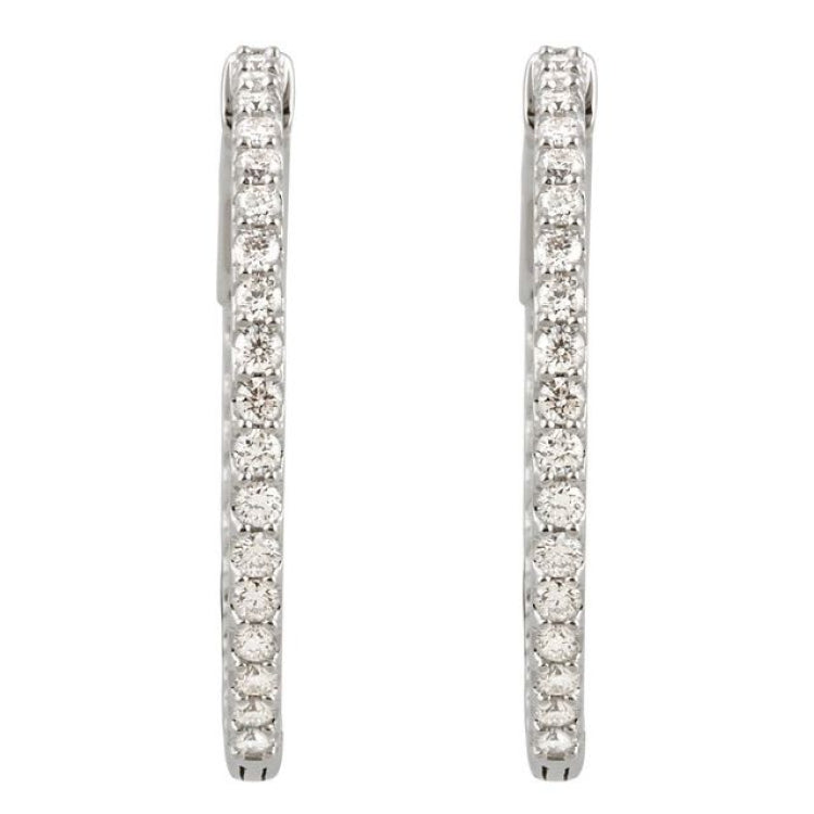 14K White Gold 1 CTW Lab-Grown Diamond Inside-Outside 26.5 mm Hinged Hoop Earrings