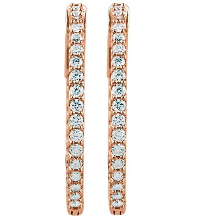 14K Rose Gold 1 CTW Lab-Grown Diamond Inside-Outside 26.5 mm Hinged Hoop Earrings