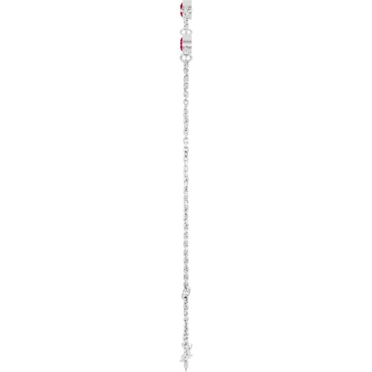 14K White Gold Natural Ruby Bezel-Set 3-Stone 6 1/2-7 1/2" Bracelet