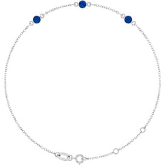 14K White Gold Natural Blue Sapphire Bezel-Set 3-Stone 6 1/2-7 1/2" Bracelet