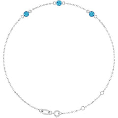14K White Gold Natural Blue Zircon Bezel-Set 3-Stone 6 1/2-7 1/2" Bracelet