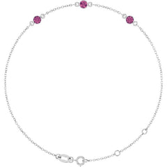 14K White Gold Natural Pink Tourmaline Bezel-Set 3-Stone 6 1/2-7 1/2" Bracelet