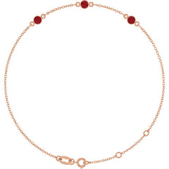 14K Rose Gold Lab-Grown Ruby Bezel-Set 3-Stone 6 1/2-7 1/2" Bracelet