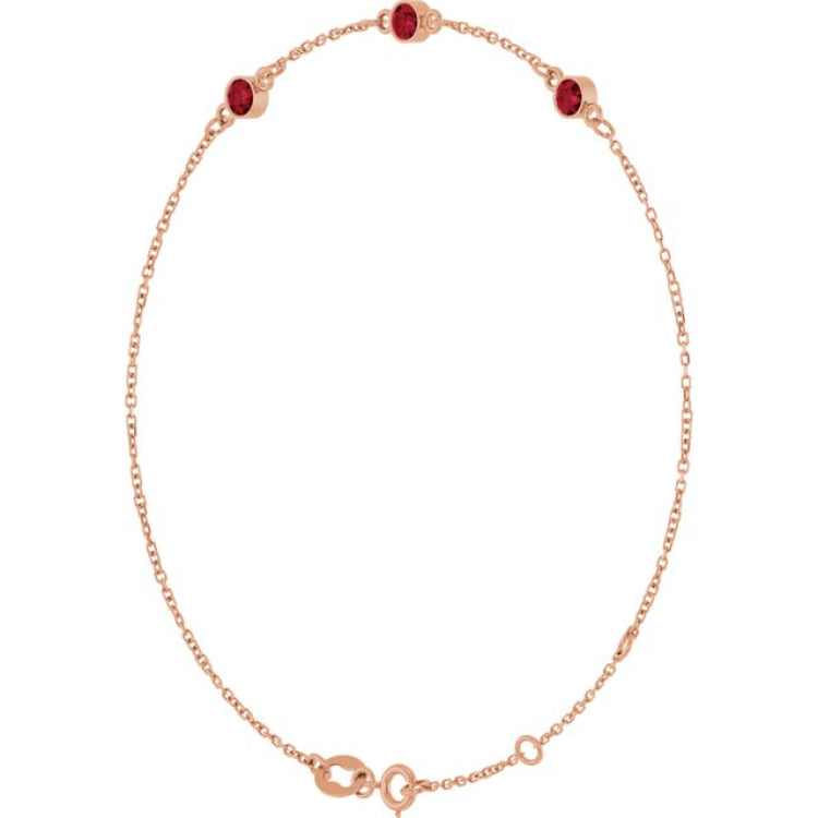 14K Rose Gold Lab-Grown Ruby Bezel-Set Three-Stone 6 1/2-7 1/2" Bracelet