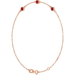 14K Rose Gold Lab-Grown Ruby Bezel-Set Three-Stone 6 1/2-7 1/2" Bracelet