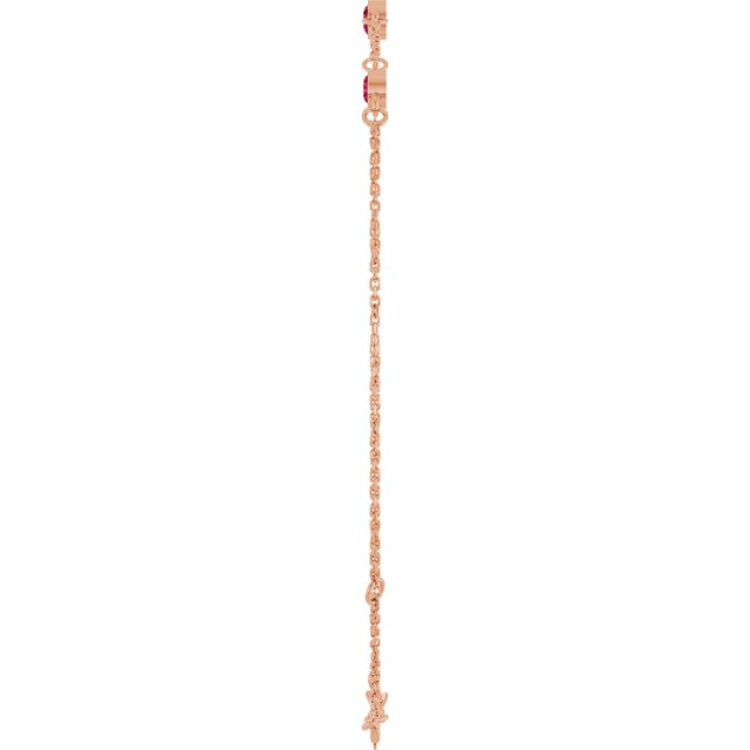 14K Rose Gold Lab-Grown Ruby Bezel-Set Three-Stone 6 1/2-7 1/2" Bracelet