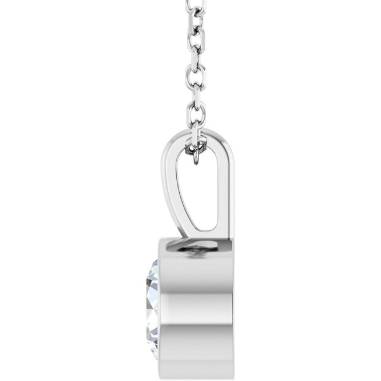 14K White Gold 5/8 CT Natural Diamond Bezel-Set Solitaire 16-18" Necklace
